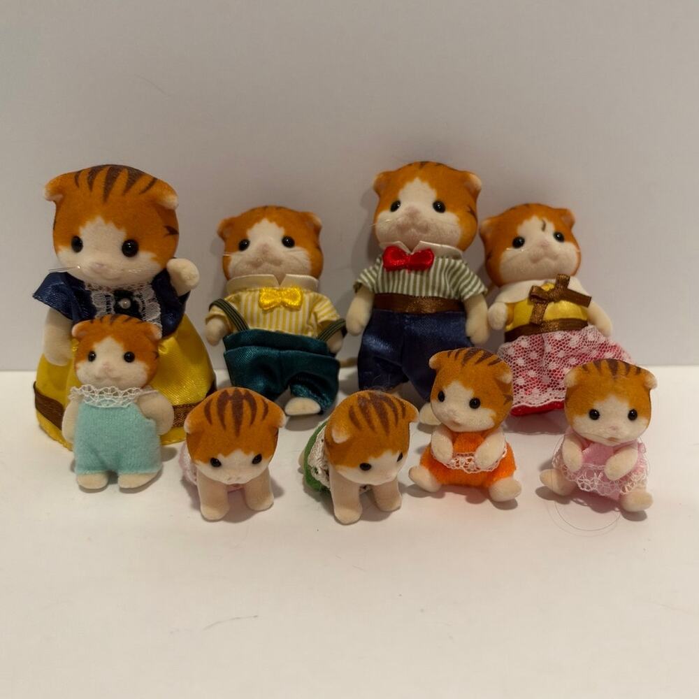 Calico Critters Orange Cat Maple Family -5 Babies